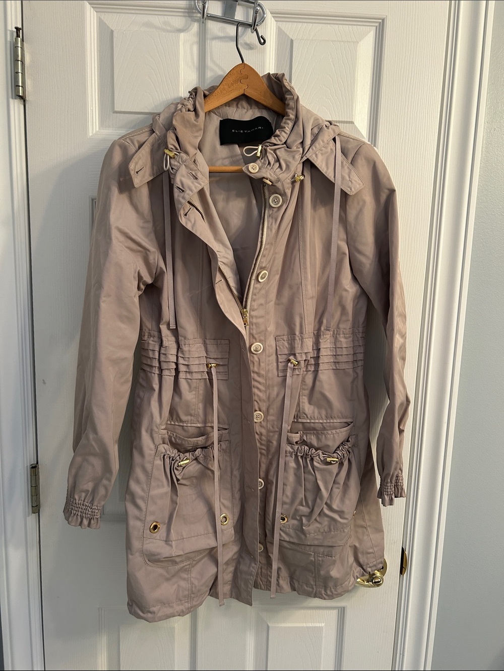 Elie Tahari Light Khaki Women's Anorak Jacket with Drawstring Waist